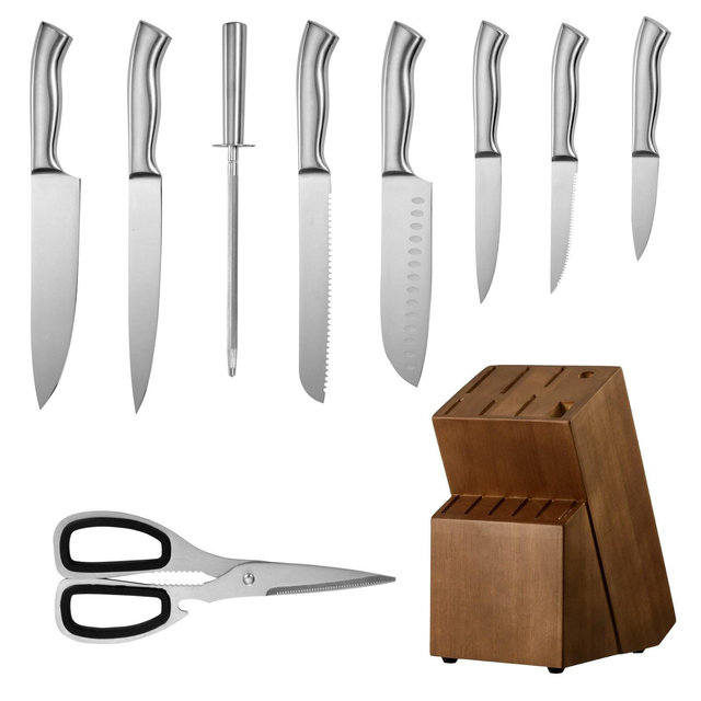 Kitchen Knife Set with Block and Sharpener, 15 Piece German High Carbon Stainless Steel Knife Set with Ergonomic Handle
