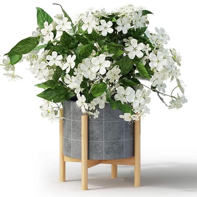 Plant Stand Flower Pot Holder - BAMFOX Indoor Bamboo Mid Century Modern Plant Holder Display Rack for House Plants, Home Decor (Pot Not Included)