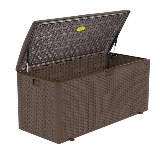 Decksplore 180 Pro Gallon Waterproof Outdoor Storage Bin Resin Deck Box for Patio, Poolside, and Garden, Lockable & UV-Resistant, Brown