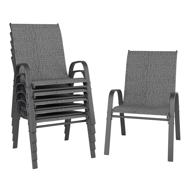 Redpick Patio Chairs Set of 6, Outdoor Dining Chairs Stackable for All Weather, Breathable Metal Modern Outside Furniture Chair for Pool Side, Garden, Backyard Deck, Dark Grey
