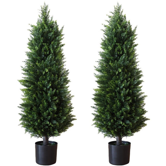 Artificial Cedar Topiary Tree, for Indoor & Outdoor Decoration, UV Protection Potted Shrubs for Front Door, Beautiful and Lifelike Tree (2, 46 Inch)