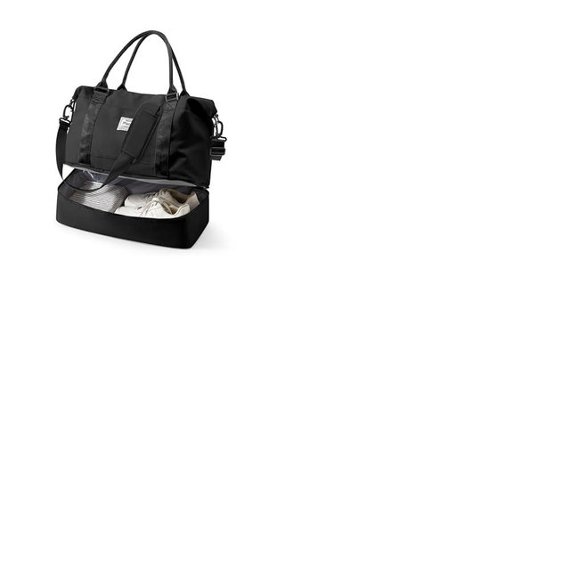 Travel Duffel Bag, 18x14x8 Inches Travel Bag Spirit with Shoes Compartment, Weekender Overnight Bag for Women with Trolley Sleeve, Carry On Bag for Airplanes Sport Tote Gym Bag Black