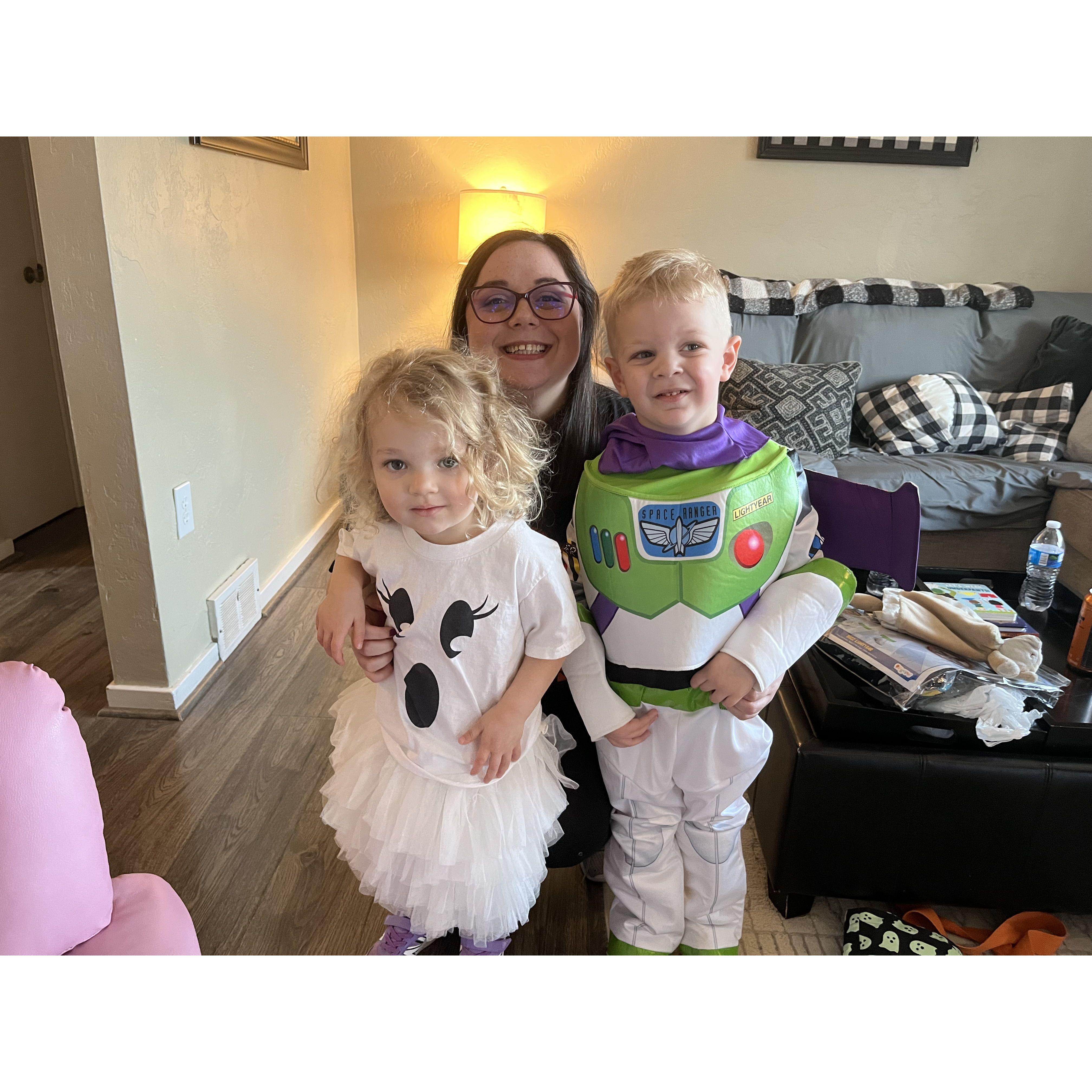 Our beautiful flower girl Serra and handsome ring bearer Justin in their Halloween costumes!