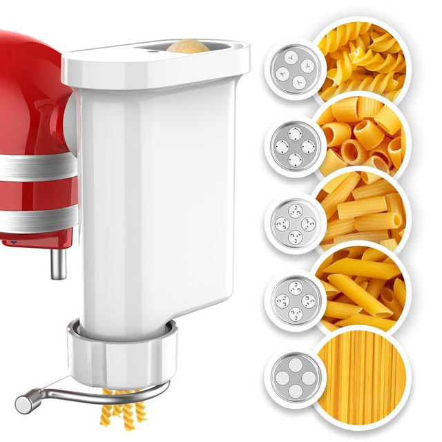 Pasta Attachment for Kitchenaid Stand Mixer,Gourmet Pasta Attachments for Kitchenaid Mixer with 5 Plates for Spaghetti,Bucatini,Fusilli,Macaroni,Pasta Maker Accessory By KassunKoch