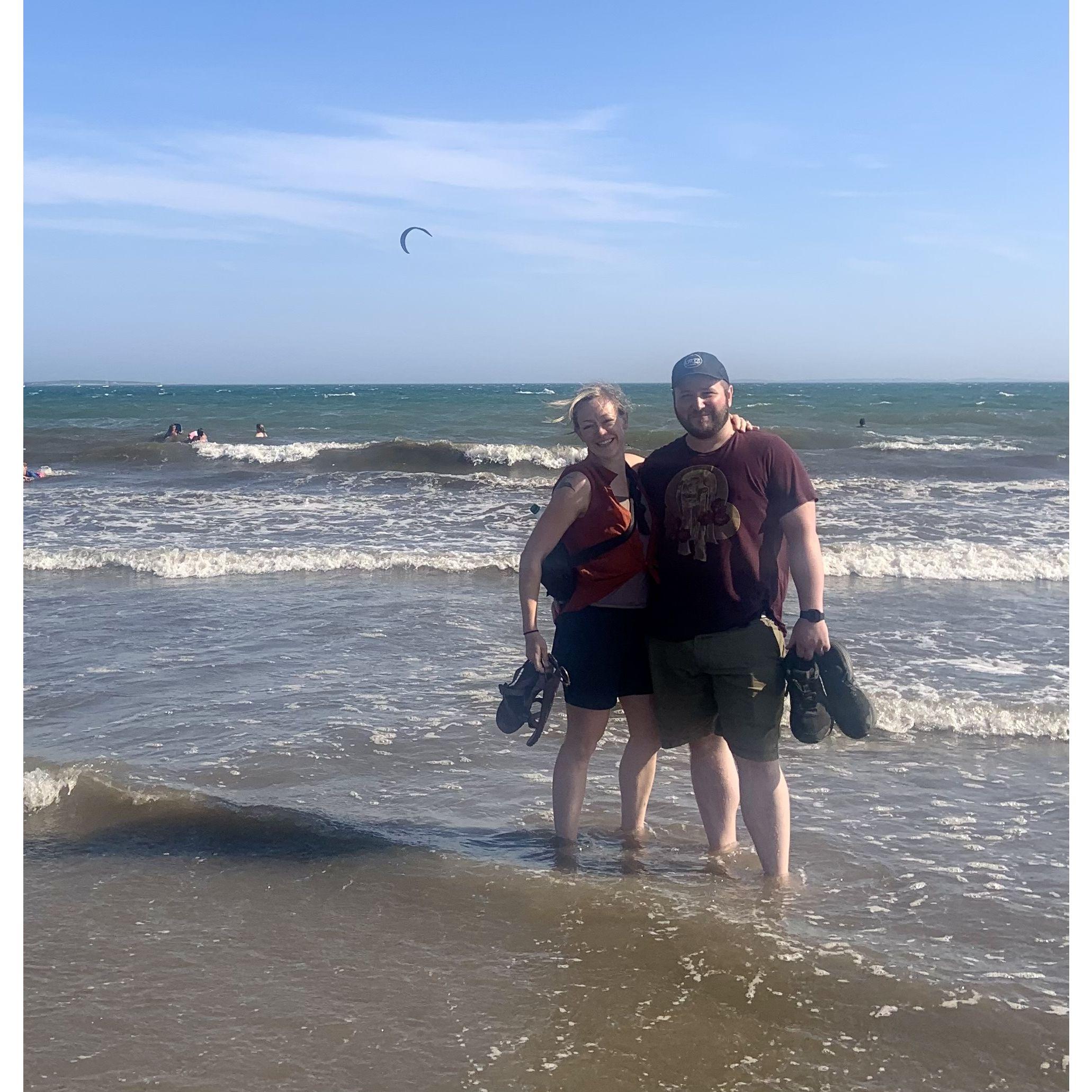 On the beach in Portland, ME