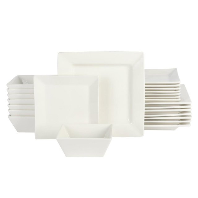 Gibson Home Zen Buffet Hard Square 24-Piece Porcelain Dinnerware Set