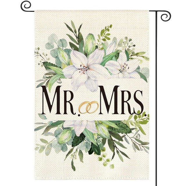 AVOIN colorlife MR. and MRS. Wedding Garden Flag 12x18 Inch Double Sided Outside, Floral Marriage Welcome Romantic Yard Outdoor Decoration
