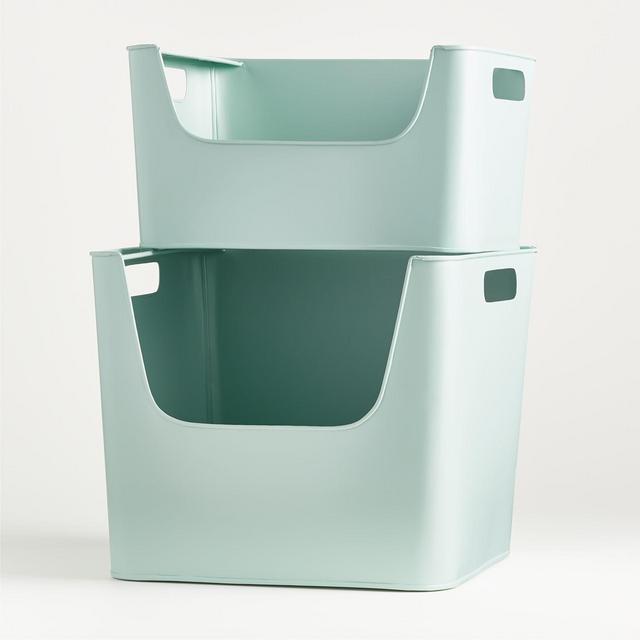 Large Mint Metal Stacking Storage Bin