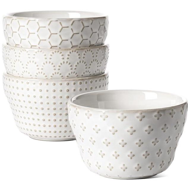 LE TAUCI Bouillon Cups 8 Ounce, Ice Cream Bowls, Small Bowls for Dessert Soup Chili Dipping Sauce Coffee Cupping - 4 inch, Set of 4, Arctic White