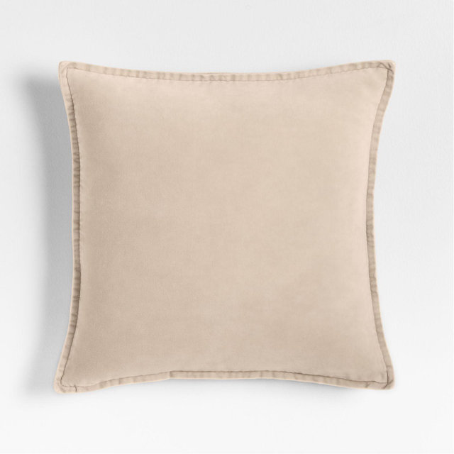 Relaxed Washed Organic Cotton Velvet 20x20 Moonbeam Throw Pillow with Down-Alternative Insert