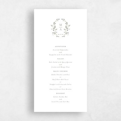 White Greenery Wedding Menu - Lenora
