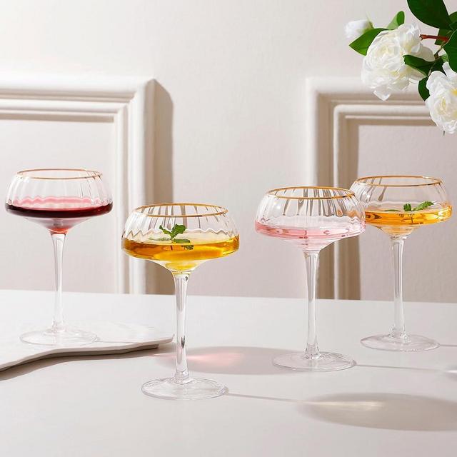 Lysenn Coupe Glasses Set of 4 - Premium Hand Blown Martini Glasses - Perfect for Cocktail and Champagne – 8.45 oz, Gold Rim