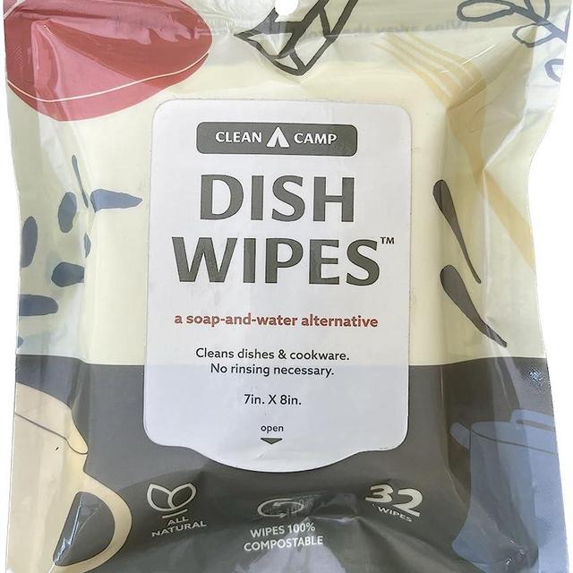 Clean Camp Dish Wipes™ | 100% All Natural Biodegradable Camp Kitchen Wipes | 32 ct, Pack of 1 | Lab Proven Soap-and-Water Alternative