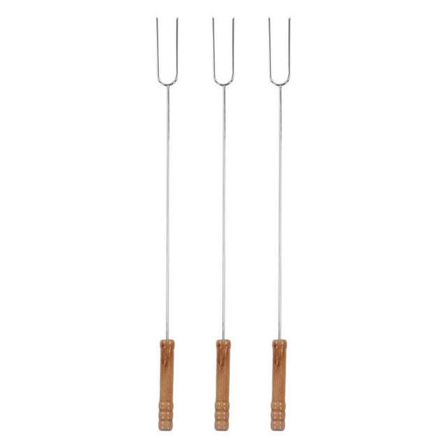 Jeanoko Hot Dog Fork, Stainless Steel Fork Camping Heat Reusable Smore Sticks with Beech Wood Handle for BBQ Barbecue Forks for Campfire, Bonfire and Grill Camping Accessory