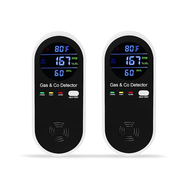 2 Packs Combination Gas & Carbon Monoxide Detector, 4-in-1 Natural Gas Detector & Carbon Monoxide Alarm with Temperature(°F) & Humidity,Propane & CO Detector for Home,RV,Apartment