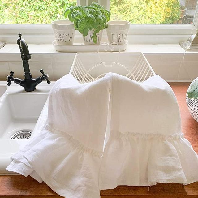 Farmhouse Linen Dish Towel, Linen Tea Towel, Ruffled Linen, Set of 2, Shabby Chic