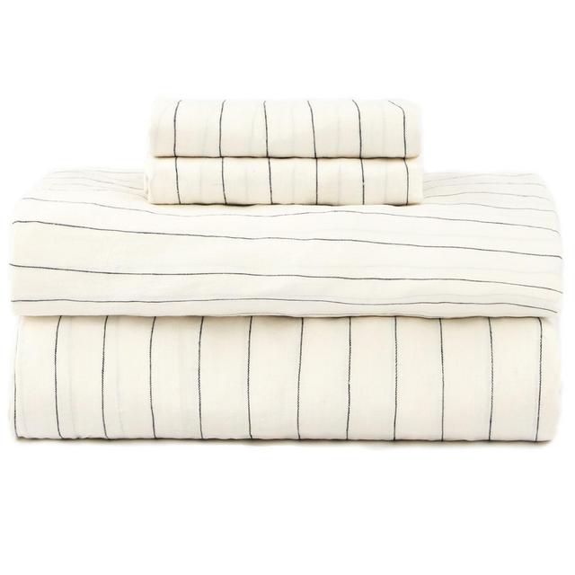 100% French Linen Sheet Set - Queen - Charcoal Pencil Stripe | BOKSER HOME