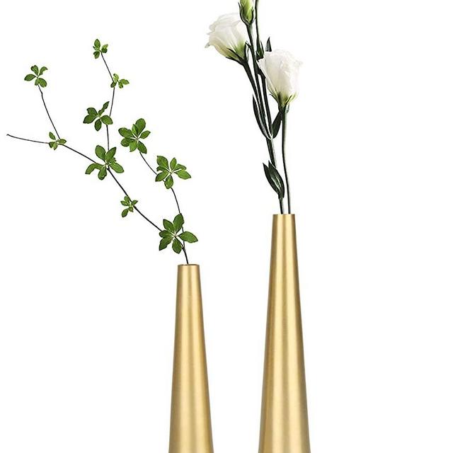 Vixdonos 10.5/8.5 inch Gold Metal Vase Small Flower Vase Set of 2 Taper Vase for Wedding Table Centerpiece Decorations, Home Decor(Gold)