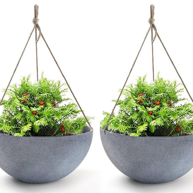 LA JOLIE MUSE Large Hanging Planters for Outdoor Plants - Hanging Flower Pots Weathered Gray (13.2, Set of 2)