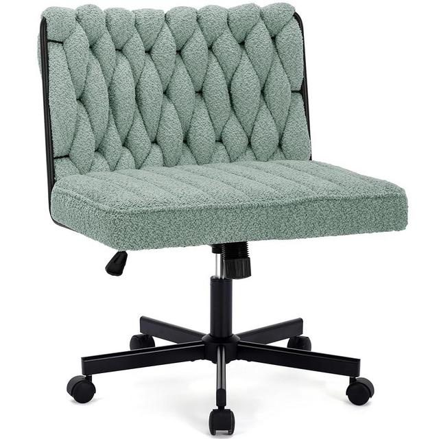 HForesty Criss Cross Legged Office Desk Chair with Wheels, Modern Armless Desk Chair with Wide Seat, Home Office Chairs for Work, Meditation, Vanity, Green