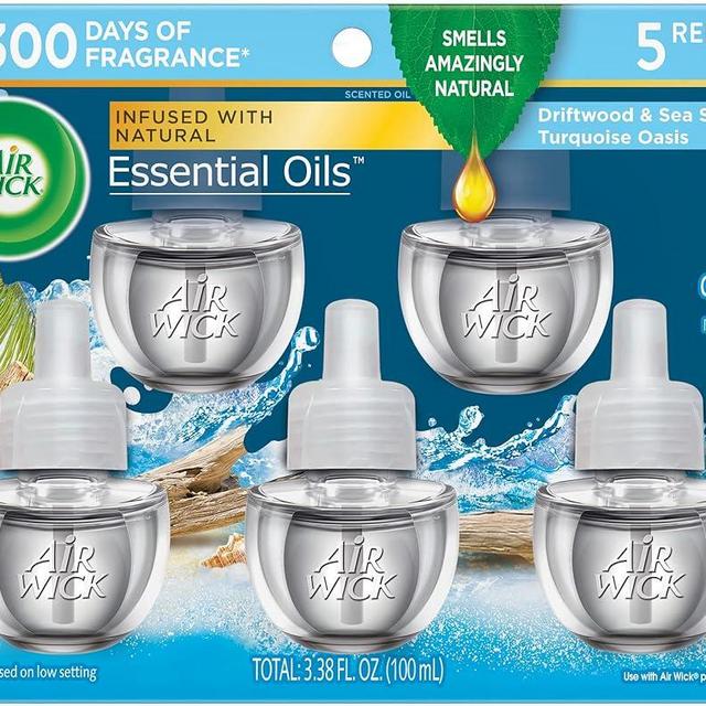 Air Wick Plug in Scented Oil Refill, 5ct, Driftwood & Sea Spray (Turquoise Oasis), Essential Oils, Air Freshener