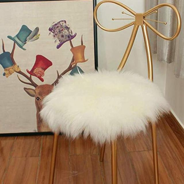 LOVEHOME Round Wool Seat Cushion,Sheepskin Chair Cover,Soft Fur Chair Pads Fluffy Seat Cover Cushions for Stool Or Barstool-White 45x45cm(18x18inch)