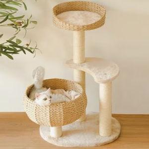 Happy & Polly Sleeping in the Bowl 34.8-in Plush Cat Tree, Beige, Large