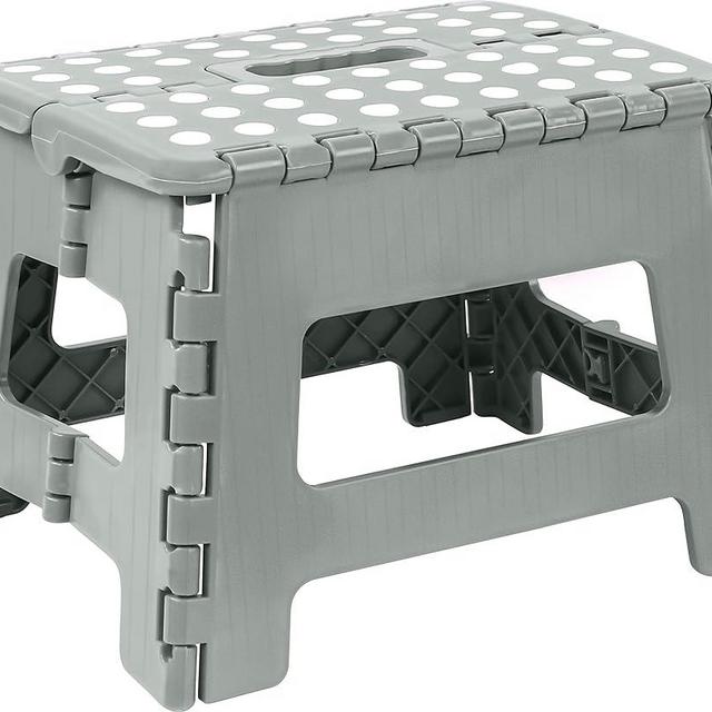 Utopia Home Folding Step Stool - (Pack of 1) Foot Stool with 9 Inch Height - Holds Up to 300 lbs - Lightweight Plastic Foldable Step Stool for Kids, Kitchen, Bathroom & Etc (Light Grey)