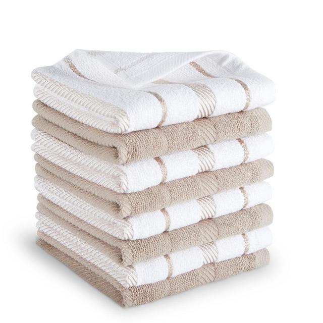 KITCHENAID Albany Dishcloth 8 Pack Set, Milkshake/White, 12"x12"