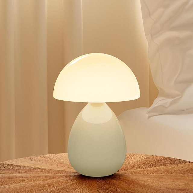Dawnwake Mushroom Lamp Table Lamp for Bedroom,Ice Crackle Desk Lamp Bedside Small Lamps for Living Room Night Stands,Table Lamps Cute Modern Mid Century Lamps(Cream-Ice Crackle)