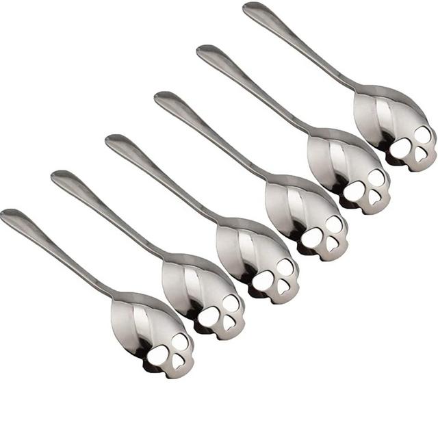 304 Stainless Steel Skull Sugar Spoon Dessert，Tea ，Coffee Stirring Spoon Set of 6 (Silver)
