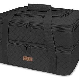 Vuudh Quilted Double Decker Casserole Carrier - Expandable Dish Carrying Case for Hot or Cold Food, Lasagna Holder for Potluck Parties, Picnic, Beach, Fits 9"×13" Baking Dish (Black)