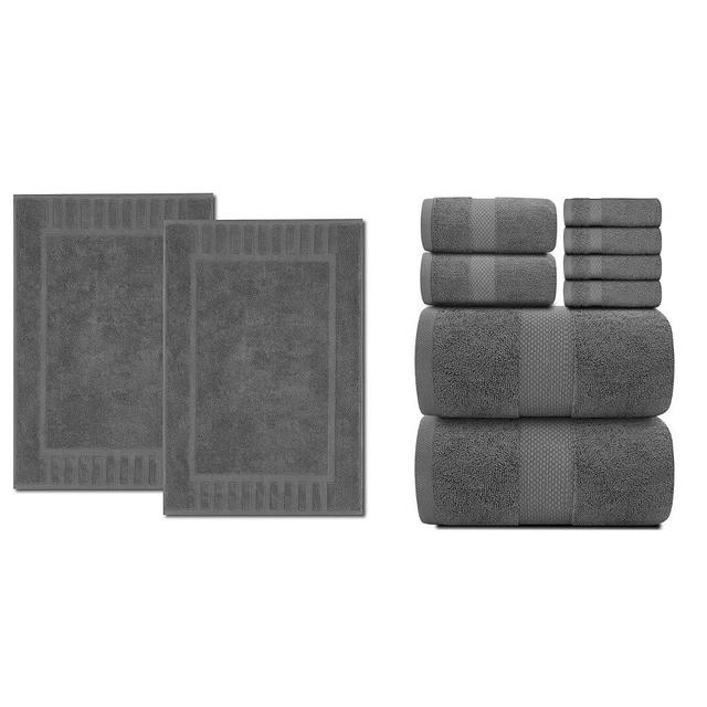 White Classic 2 Luxury Dark Gray Bath Mats 22 x 34 and Dark Gray 8-Piece Towel Set [2 Bath Towels, 2 Hand Towels, 4 Washcloths] | Cotton, Highly Absorbent and Quick Dry for Hotels, Spa and Bathroom