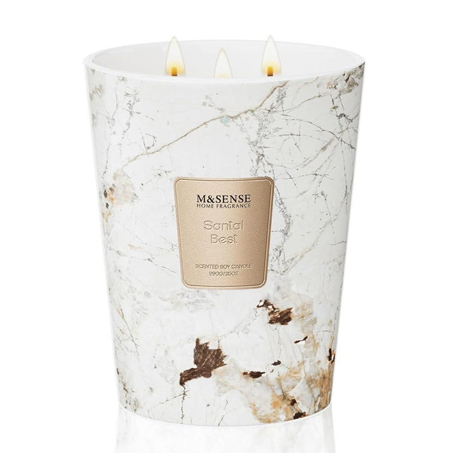 M&SENSE Extra Large Candle 35oz 150H Santal Scented Candle, 3 Wick Highly Scented Jar Candle, XL Candles Gift for Stress Relief, Meditation, Yoga