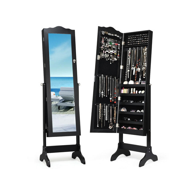 Costway Mirrored Jewelry Cabinet Mirror Organizer Storage Box Stand