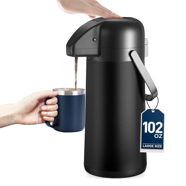 Coffee Carafe for Keeping Hot - Gezoss 102OZ / 3L Airpot Coffee Dispenser with Pump - Large Coffee Thermos for Hot Drinks Tea Liquid - Insulated Stainless Steel Hot Water Beverage for Parties,Black