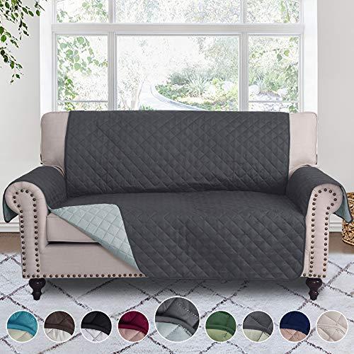 RHF Reversible Sofa Cover-Great for Home with Kids and Pets(Couch Cover for Dogs)-Features Elastic Strap (Loveseat: Darkgrey/LightGrey)