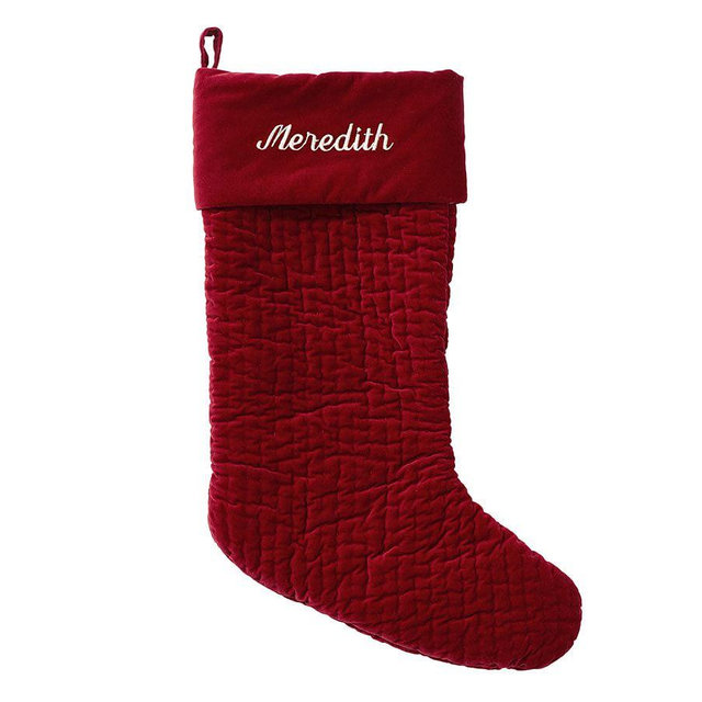 Channel Quilted Velvet Stocking, Red - Large 11"x20"