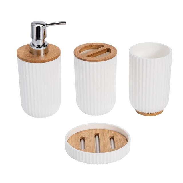 4pc Bathroom Set with Bamboo Lines White - KRALIX