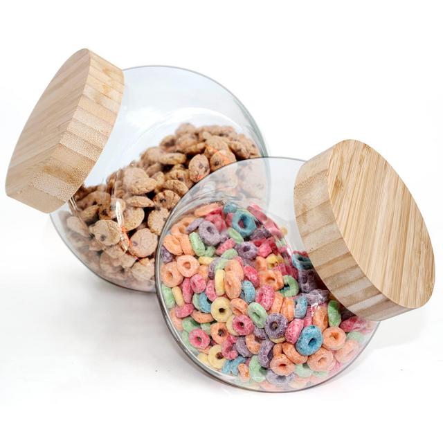 Glass Penny Jars with Bamboo Lids EcoEvo, Glass Cookie Jars, Glass Candy Jars, Glass Jars with Lids, Glass Food Storage Containers with Bamboo Lids, 2 Pack of 48oz