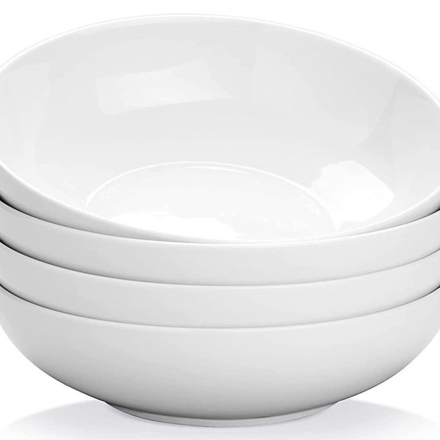 Yedio Pasta Bowls, 45 Ounces Porcelain Salad Bowls for Kitchen, Shallow Pasta Bowls Set, White Soup Bowls, Oven Dishwasher Safe, Set of 4