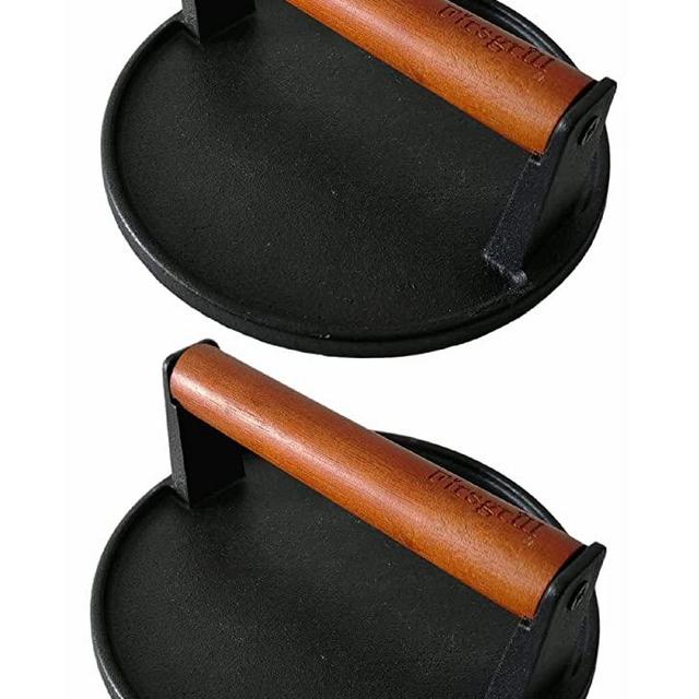 Firsgrill 2-Pack Burger Press 7.08" Round,Heavy-Duty Cast Iron Smash Burger Press Meat Steak with Wood Handle for Blackstone Camp Chef Pitboss Weber Griddle Grills (2 Round)