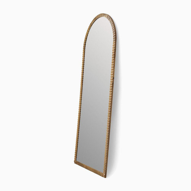 Frida Fluted Wood Floor Mirror Arch Burnt Wax Mango, 30X72