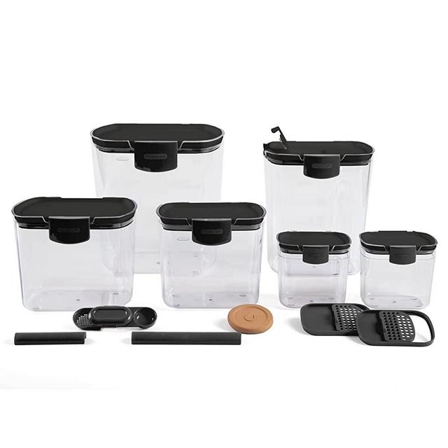 Progressive International Prepworks by Progressive 6-Piece ProKeeper Clear Storage Container Set, Variety (6 Piece, Black Lids & Latch)