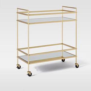 Terrace Bar Cart, Antique Brass/Glass/Mirror