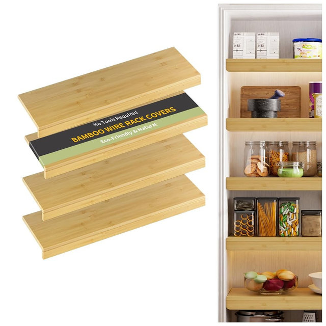 ClimbHope Wire Shelf Covers, Bamboo Wire Rack Covers for Pantry, Closet，Kitchen (4pcs, 40" W x 12" D, Natural)