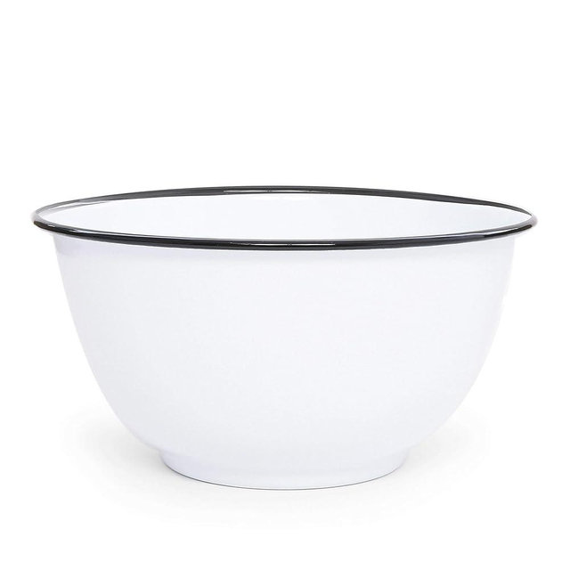 Enamelware Large Salad/Serving Bowl - Solid White with Black Rim