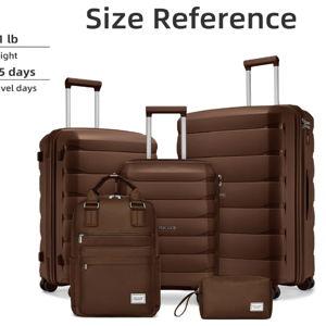 Luggage Sets 5 Pieces, Suitcase Set with Spinner Wheels, 3 Piece Luggage Set with Backpack (28/24/20inch Mocha)