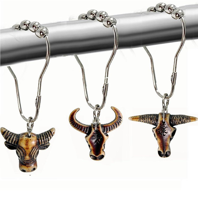Cow Shower Curtain Hooks, Western Shower Curtain Hooks Rings Highland Cow Western Bathroom Decor Brown Farmhouse Decorative Shower Curtain Hooks
