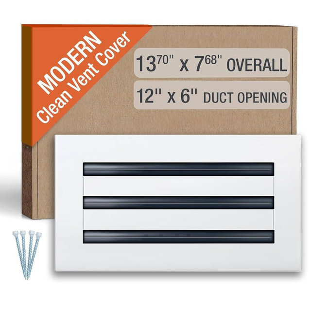 FA-STAR Clean Modern AC Vent Cover 12 x 6 (Duct Opening Cutout) - Decorative White Air Vent - Standard Linear Slot Diffuser - Register Grille for Ceiling, Walls & Floors - All Aluminium